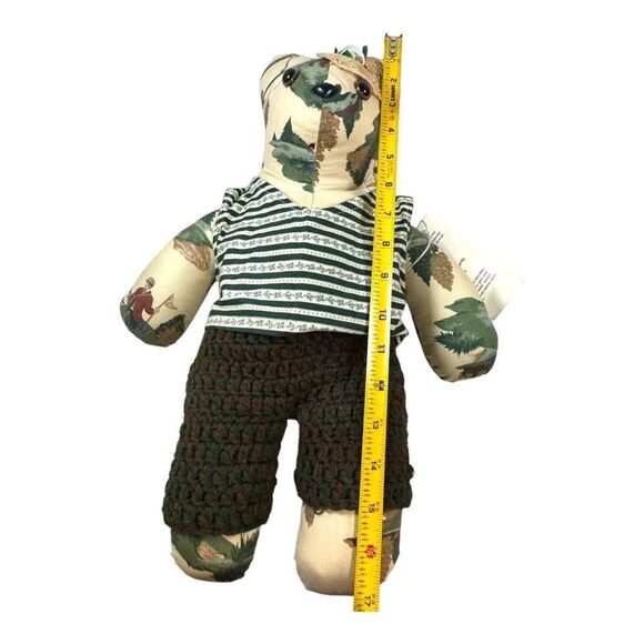 Handcrafted Sunshine Bears "Arnie" Plush Toy Leaves Forest Theme & Knit Shorts - Picture 6 of 8